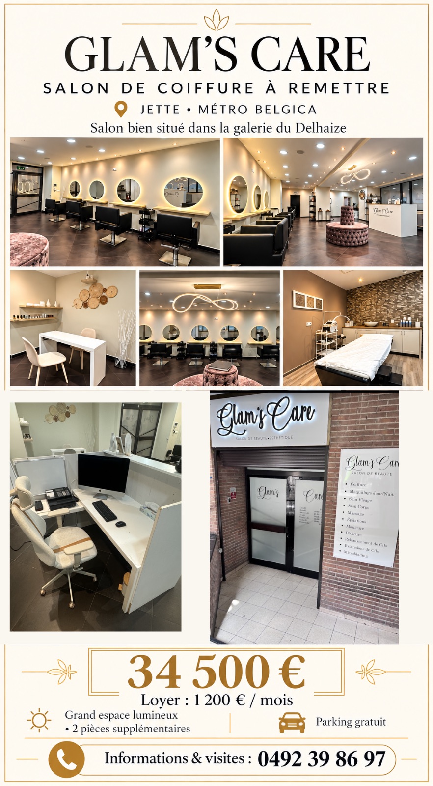 Salon de coiffure et esthétique à remettre à Jette | Proche métro Belgica