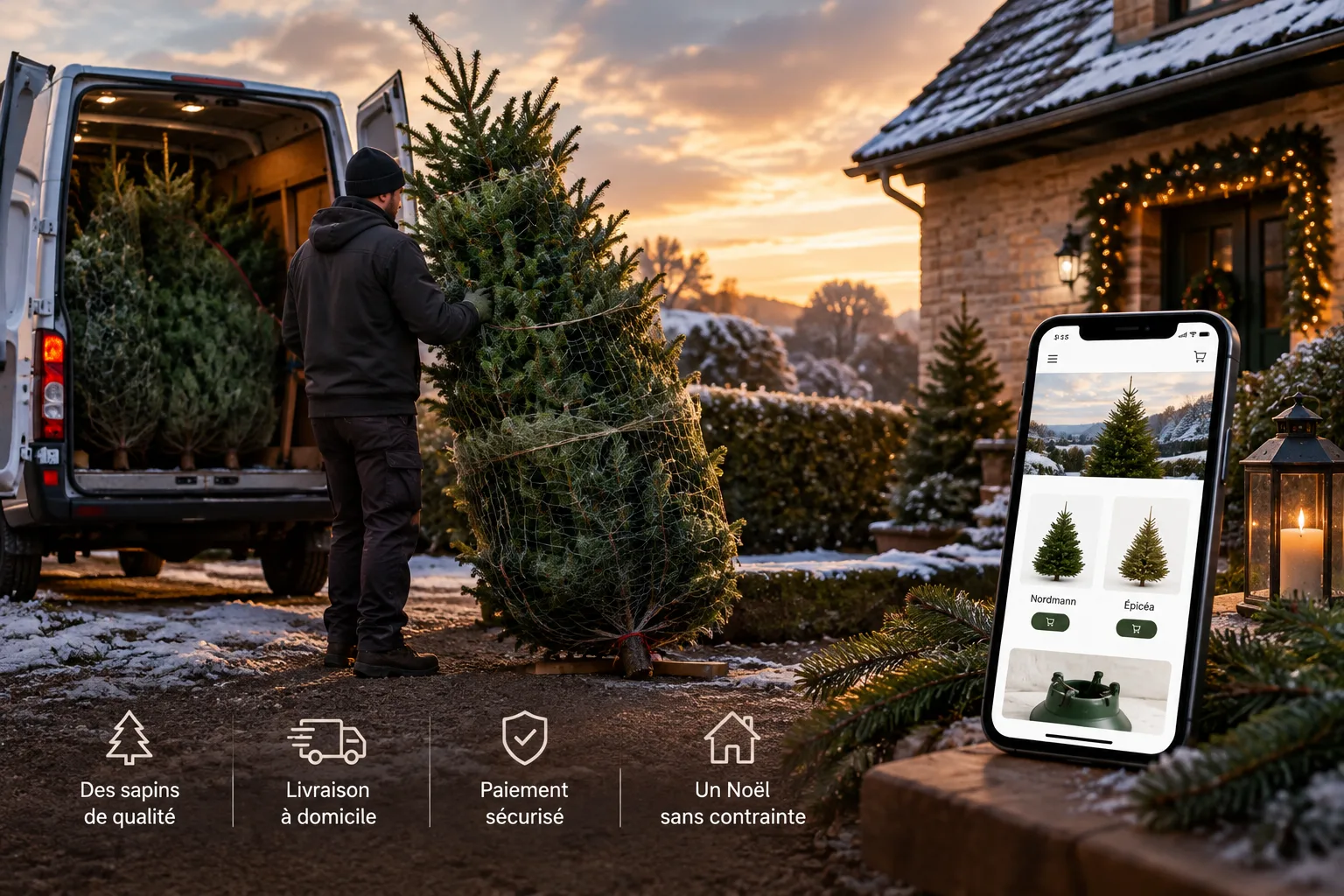 Site de ventes de sapins de Noël en ligne avec service de livraison
